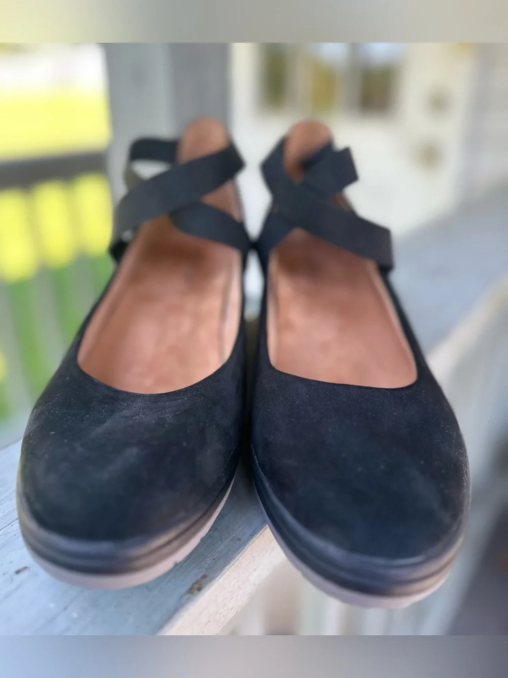 VIONIC 11 Ellery Ankle Strap Up Black Nubuck Leather Wedge
